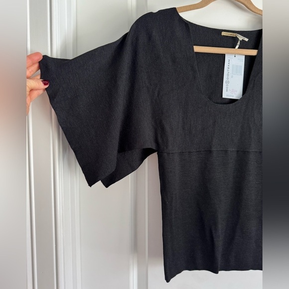 NWT Max Studio Black Bodycon Split Sleeve Knit Top Silk Blend Stretch Blouse Sm - Picture 3 of 9